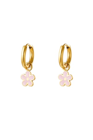 Stainless steel colorful flower earrings Pink h5 