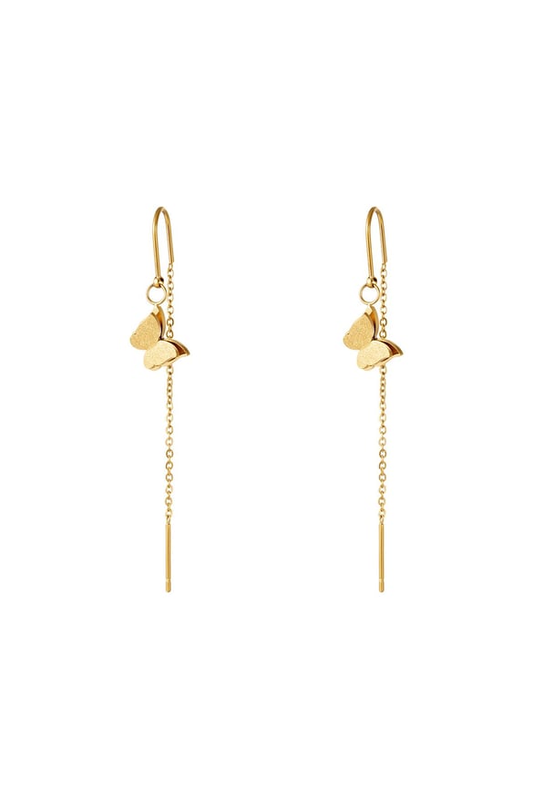 Butterfly Dangle Earrings Gold Color Stainless Steel 2