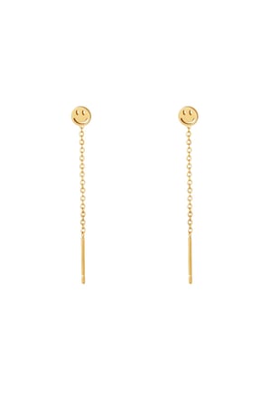 Stainless Steel Chain Earrings Smiley Gold color h5 