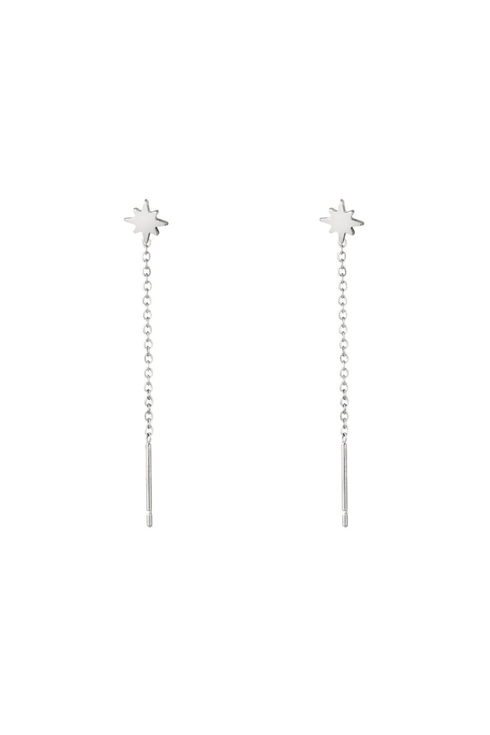 Stainless Steel Chain Earrings Star Silver color 