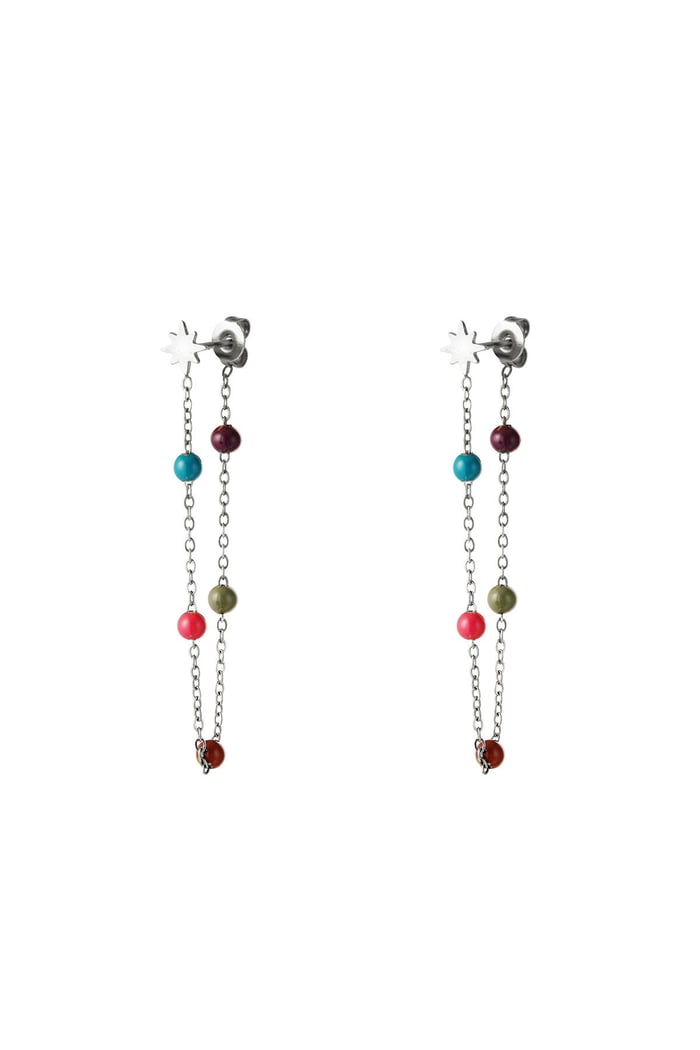 Star earring with collored balls Silver Color Stainless Steel 