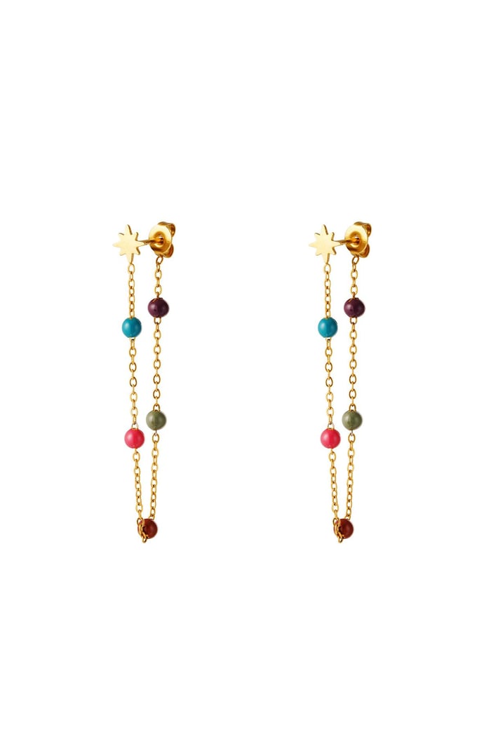 Star earring with collored balls Gold Color Stainless Steel 