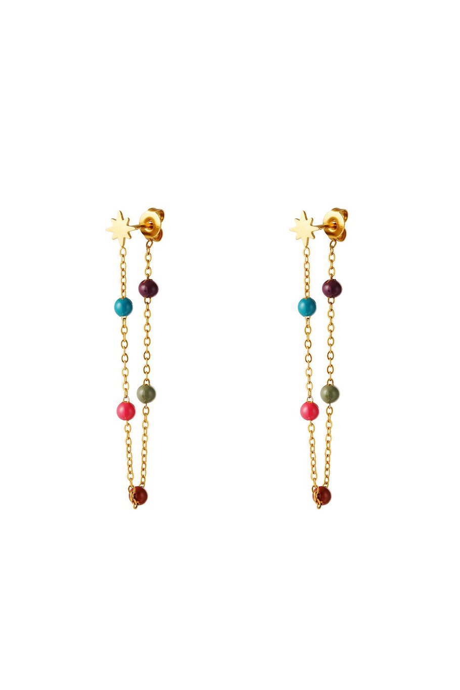 Star earring with collored balls Silver Color Stainless Steel