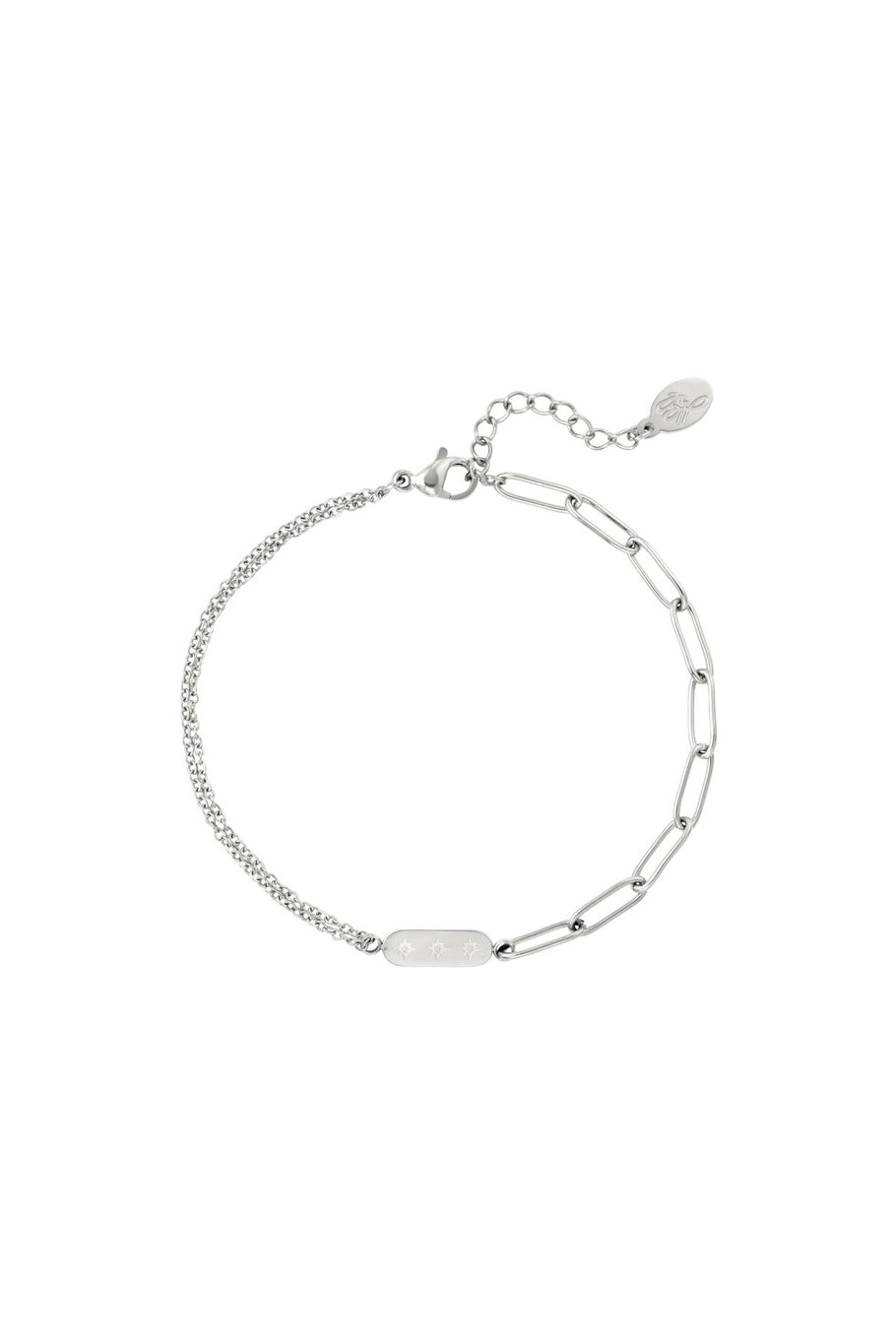 stainless steel bracelet with double chain and charm