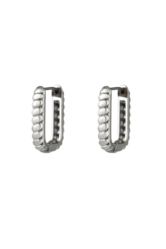 Rectangle earrings with baquette Silver Color Stainless Steel 