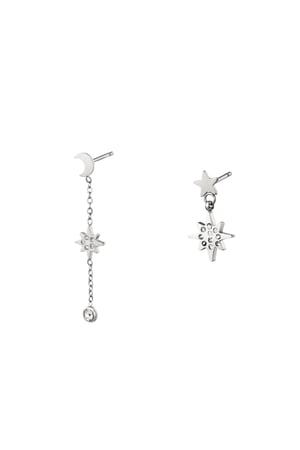 Assymetric Earring Set Moon & Star Silver Color Stainless Steel h5 