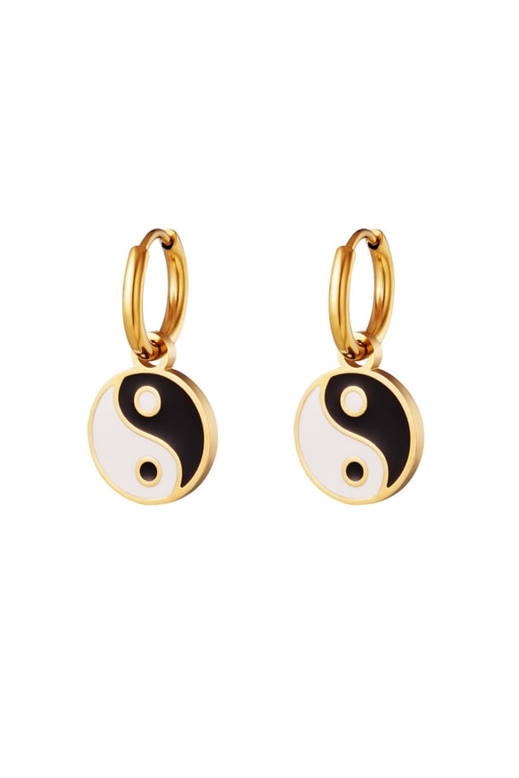 Stainless steel earrings Yin Yang Black &amp; White 2