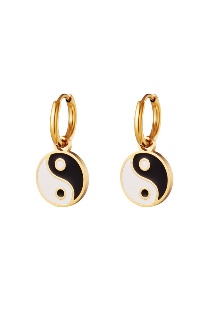 Boucles d'oreilles en acier inoxydable Yin Yang Noir & White 