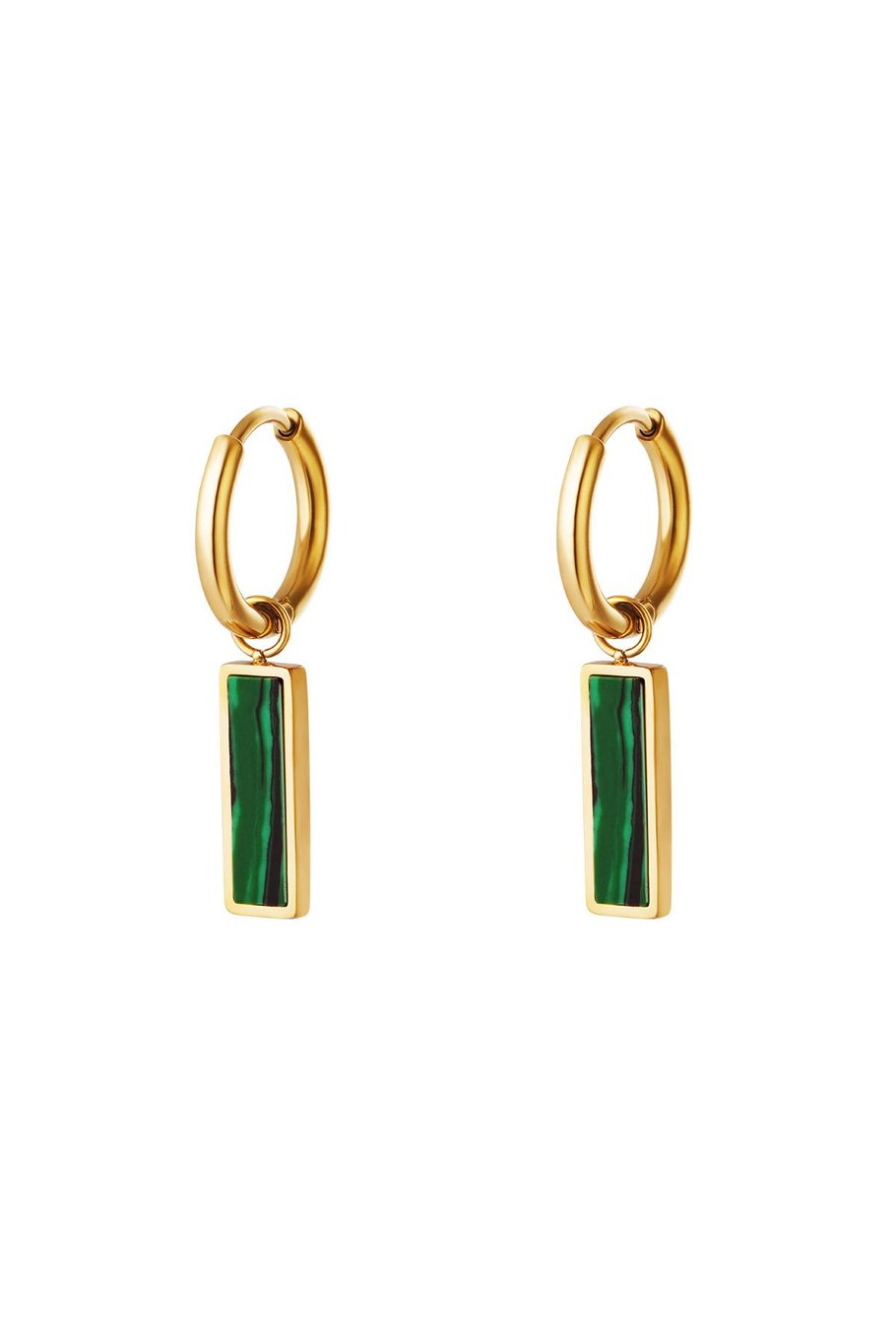 Orecchini a barra verdi Gold Stainless Steel 