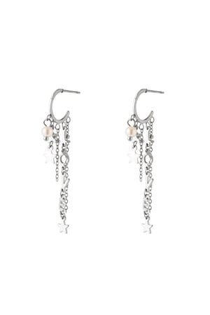 Shooting Stars and Pearl Earrings Silver Color Stainless Steel h5 