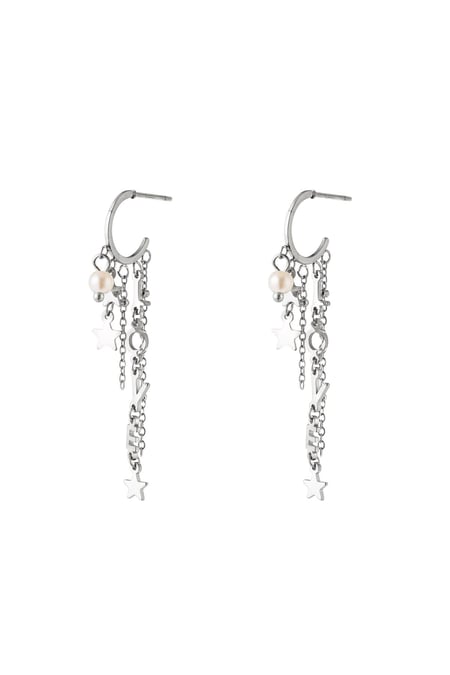 Shooting Stars and Pearl Earrings Silver Color Stainless Steel