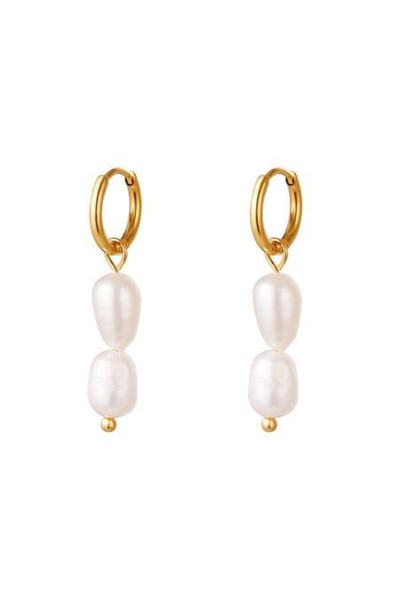 Earrings Double Pearls Gold Color Stainless Steel 2