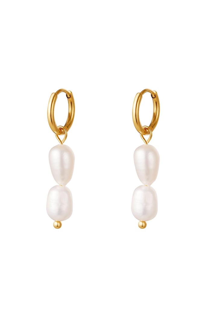 Earrings Double Pearls Gold Color Stainless Steel 