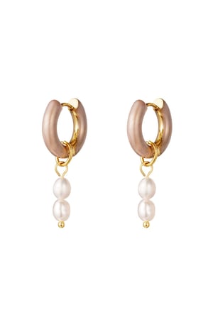 Earrings with Colored Charm Large Beige Stainless Steel h5 