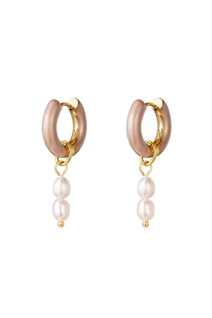 Pendientes con Charm de Colores Grandes Beige Acero inoxidable 