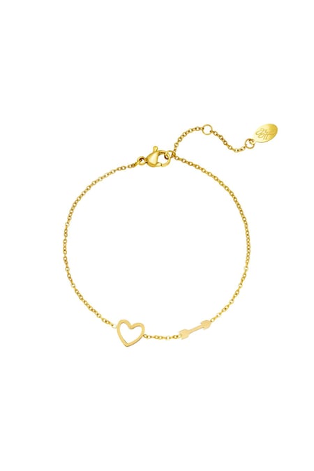 Bracelet with Heart and Arrow Charm Gold Color Stainless Steel