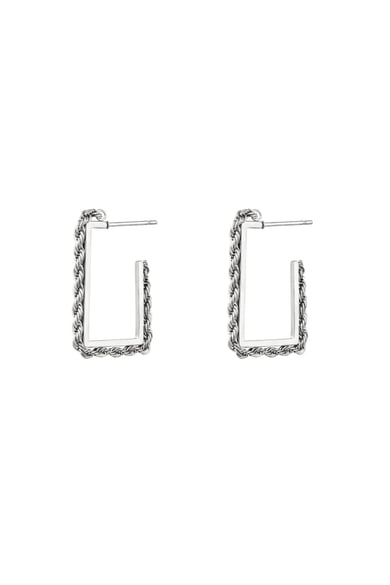 Earrings rectangle twist chain Silver Color Stainless Steel h5 