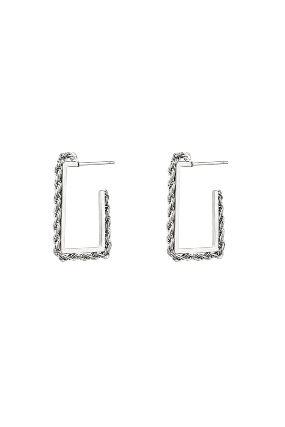 Earrings rectangle twist chain Silver Color Stainless Steel 2