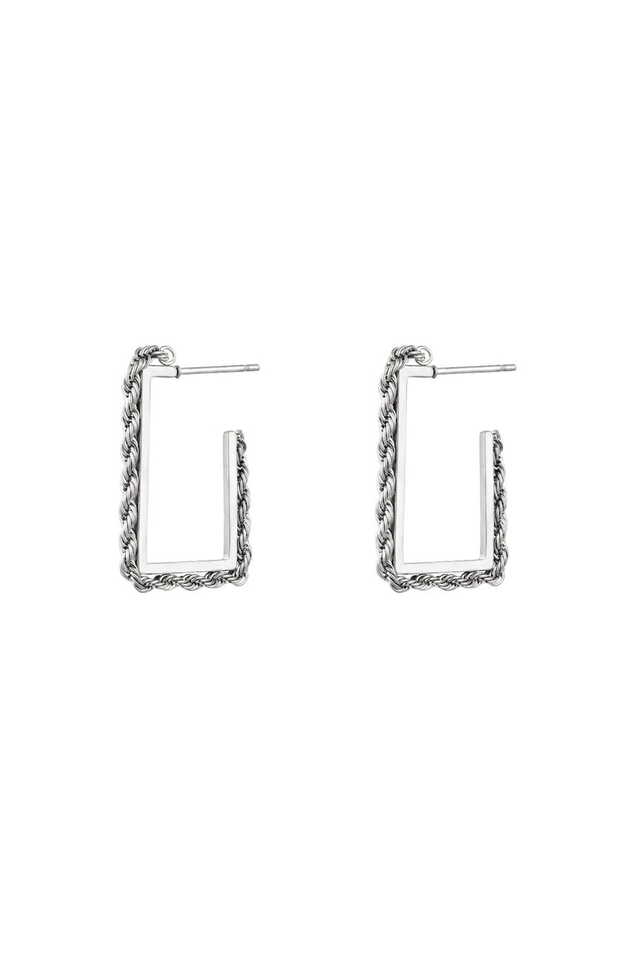 Earrings rectangle twist chain Silver Color Stainless Steel 