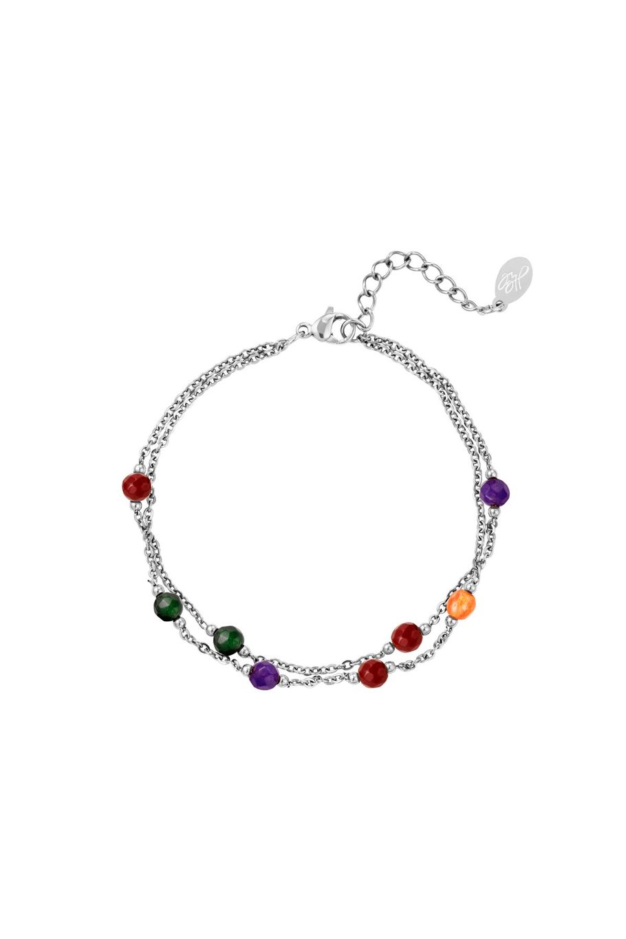 Roestvrijstalen armband met kleurrijke stenen Zilver Stainless Steel 