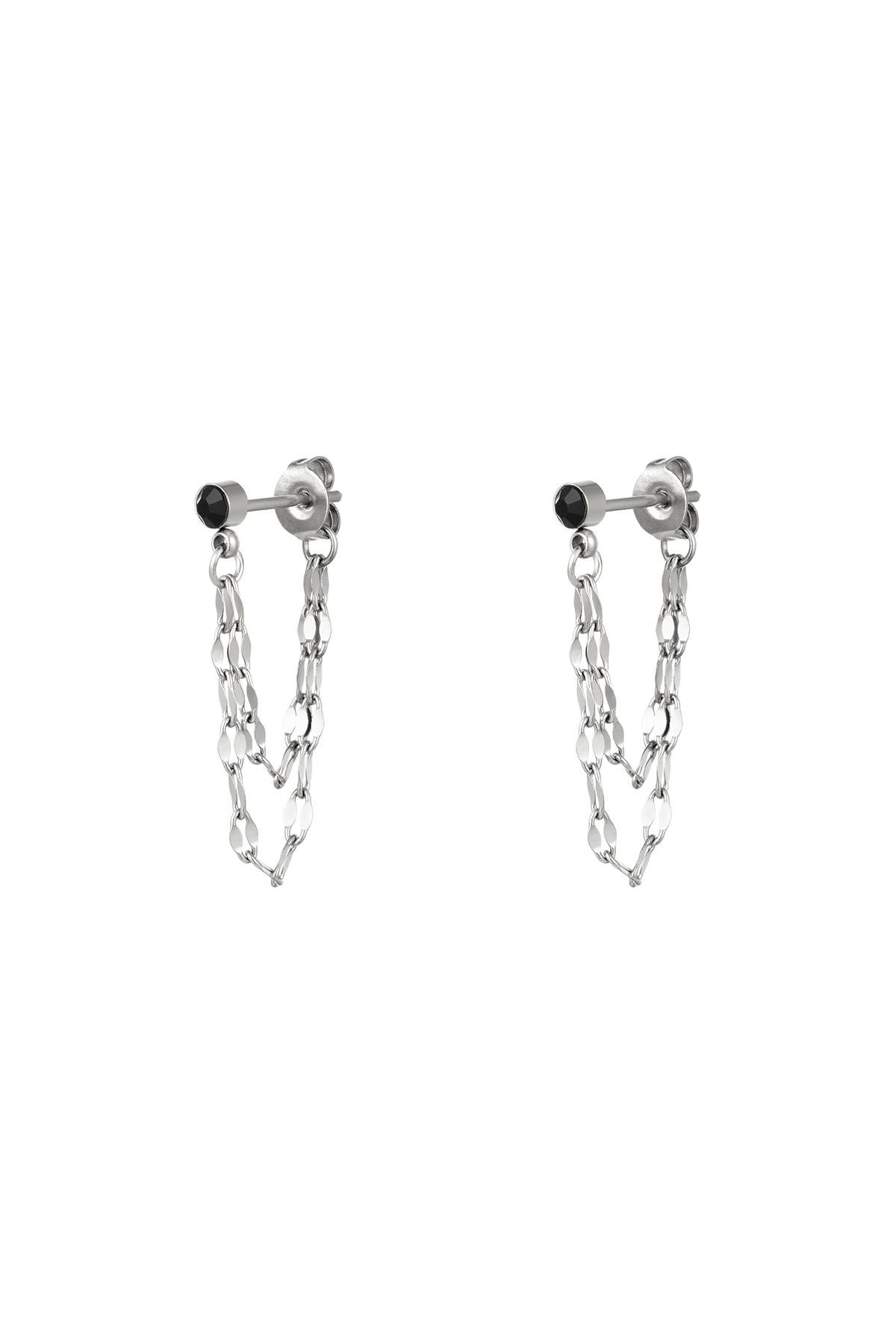 Black stone chain earrings Silver Color Stainless Steel