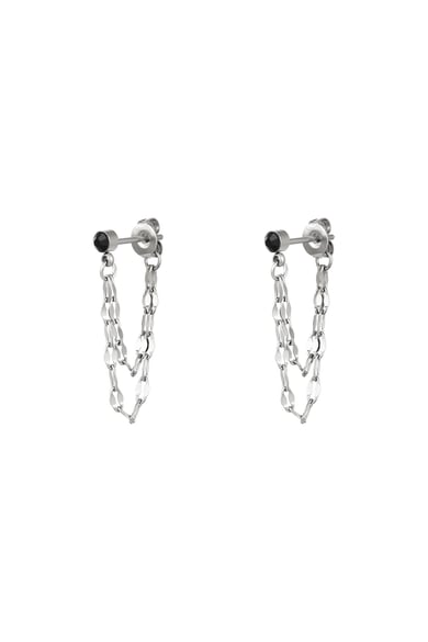 Black stone chain earrings Silver Color Stainless Steel h5