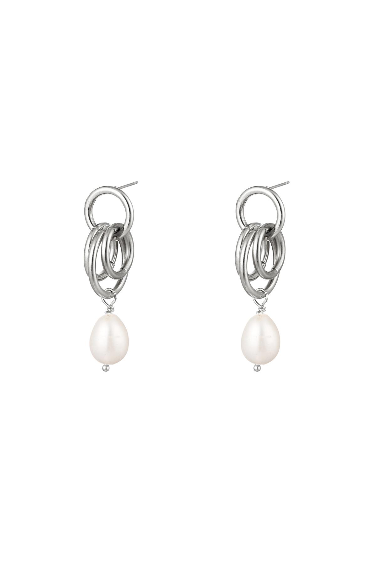 Earrings dangling hoops with pearl Silver Color Stainless Steel