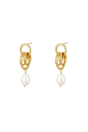 Earrings dangling hoops with pearl Gold Color Stainless Steel h5 