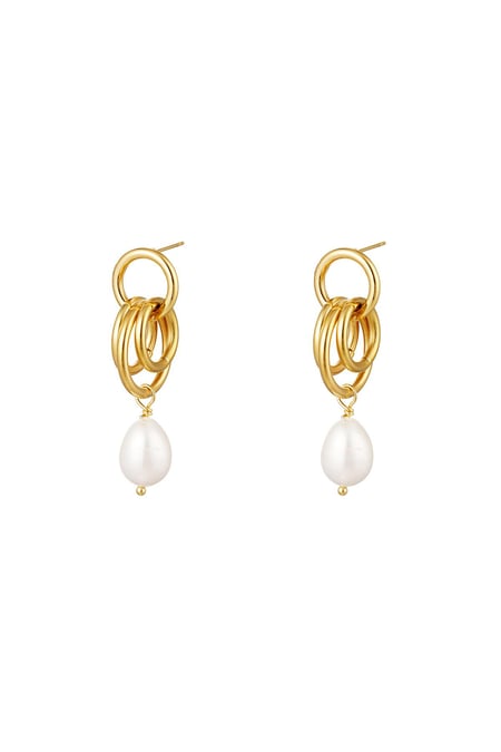 Earrings dangling hoops with pearl Gold Color Stainless Steel 2