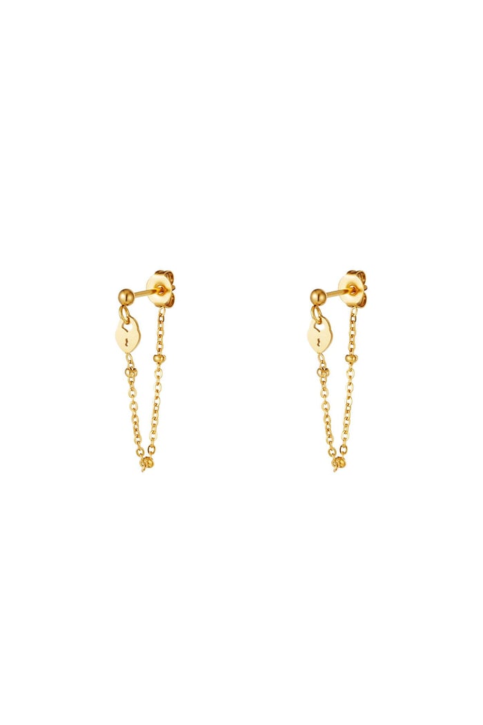 Earrings key lock Gold Color Stainless Steel 