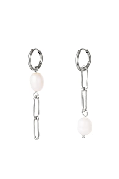 Dangling earrings with pearl Silver Color Stainless Steel h5 