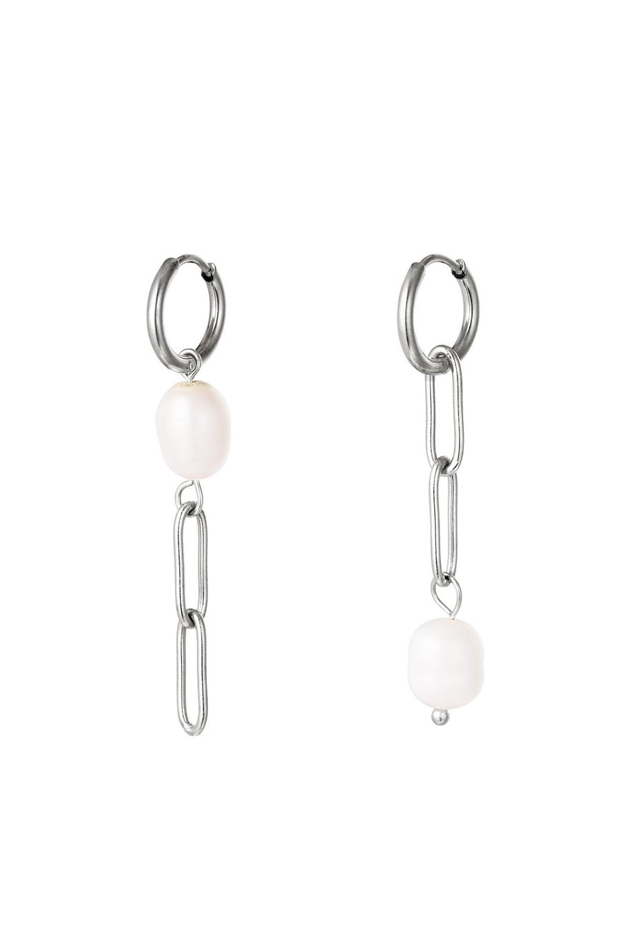 Dangling earrings with pearl Silver Color Stainless Steel 
