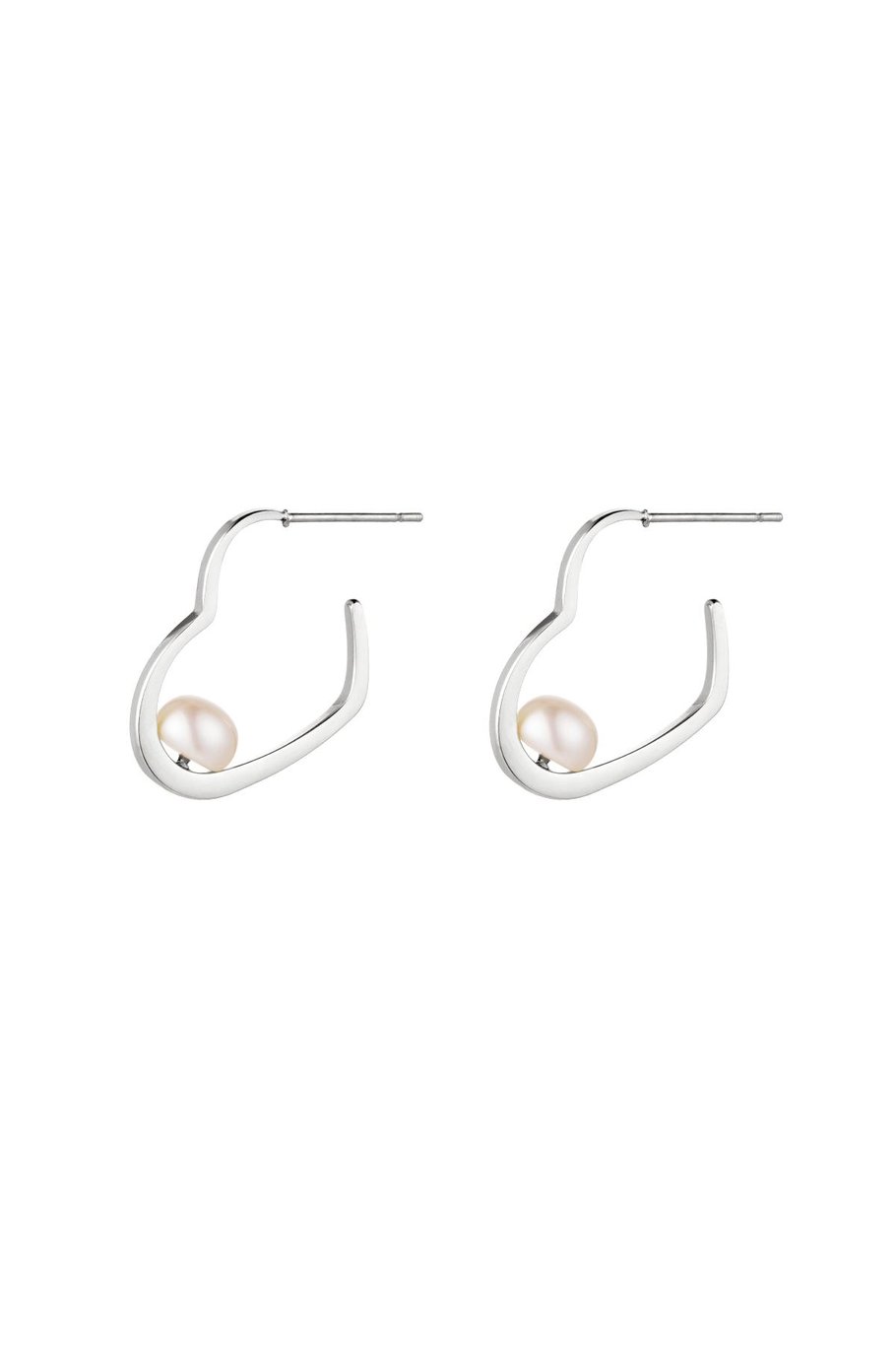 Earrings heart shape with pearl Silver Color Stainless Steel 