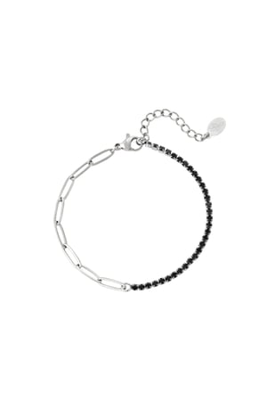 Bracelet zircon chain small Black & Silver Color Stainless Steel h5 