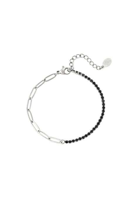 Pulsera cadena de circonitas pequeña Negro & Plata Acero inoxidable 2