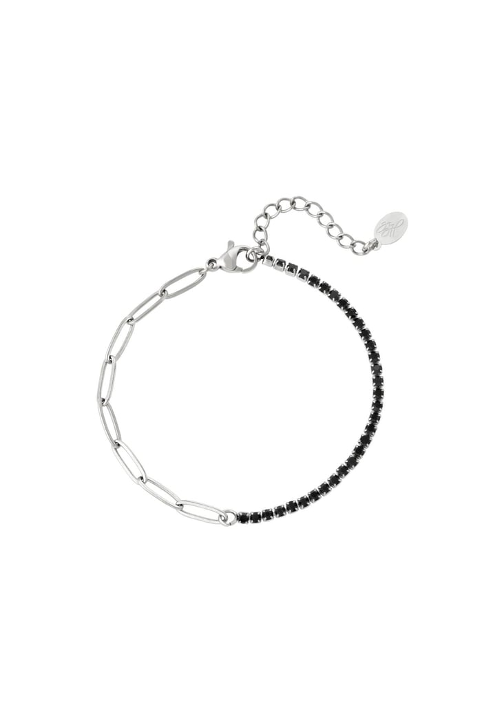 Bracelet zircon chain small Black & Silver Color Stainless Steel 