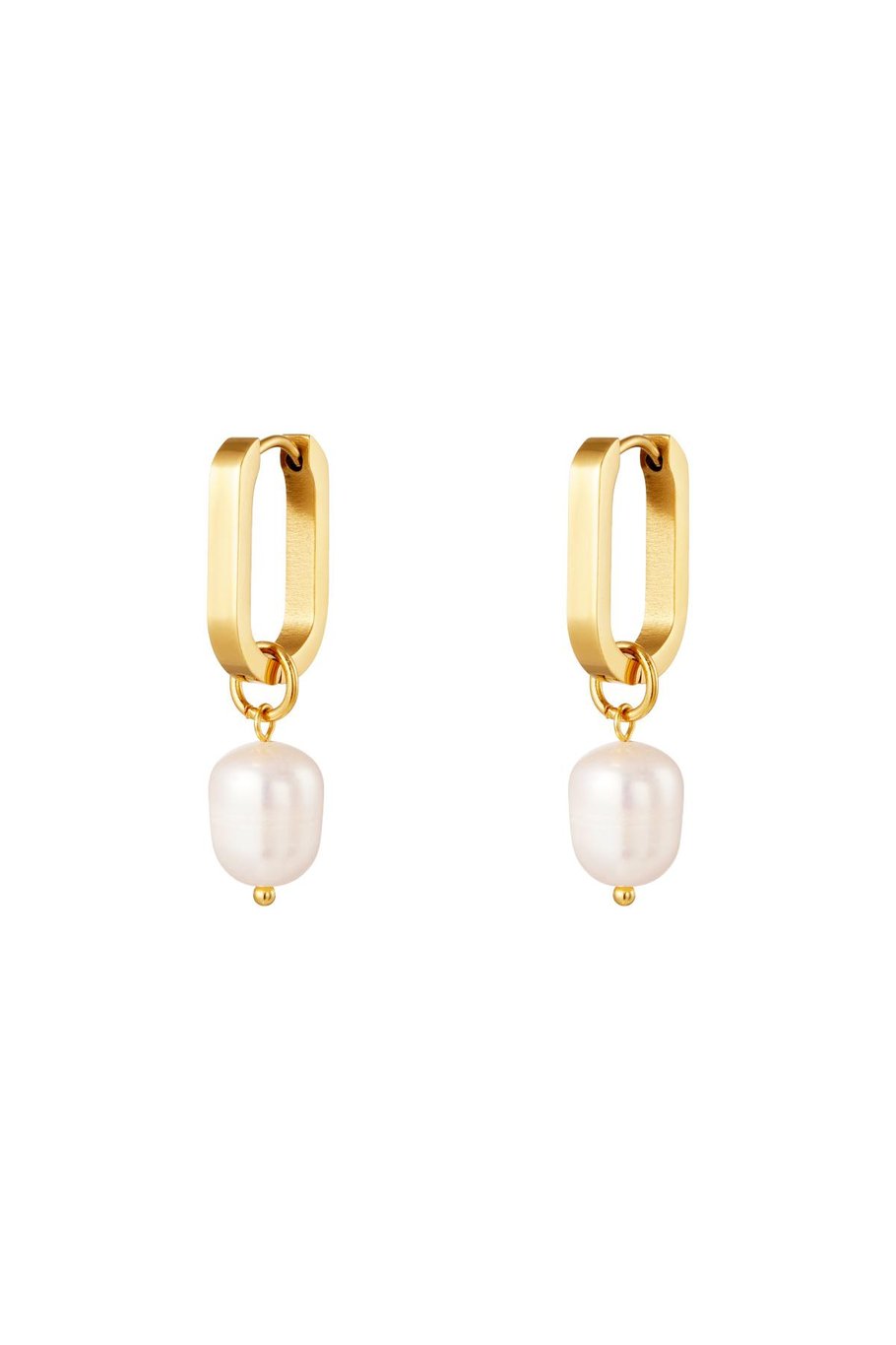 Small oval hoop earrings with pearl Gold Color Stainless Steel