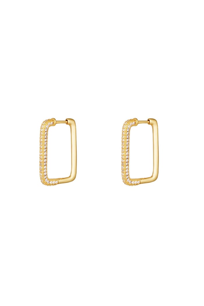 Earrings rectangle zircon Gold Color Copper 