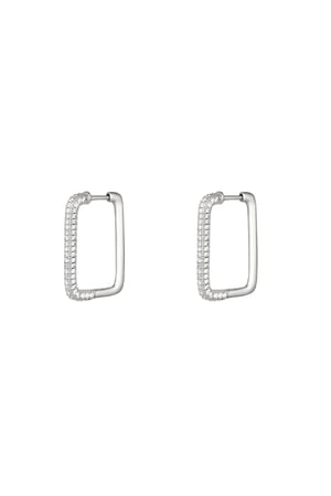 Earrings rectangle zircon Silver Color Copper h5 