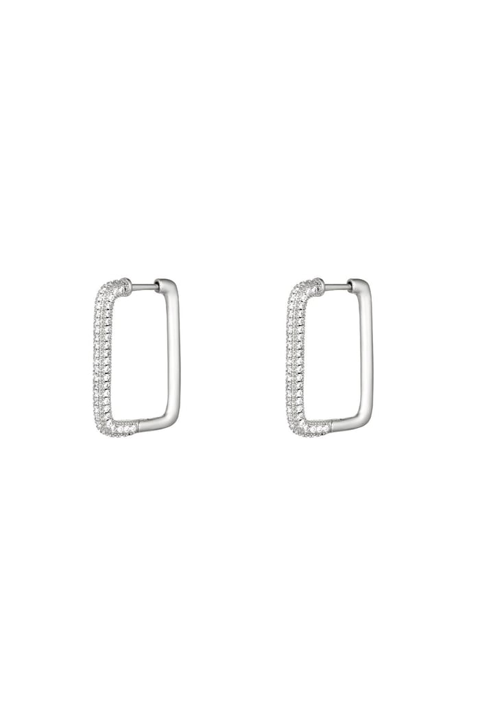 Earrings rectangle zircon Silver Color Copper 