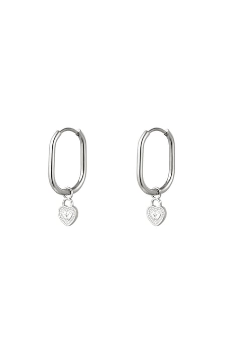 Oval earrings heart Silver Color Stainless Steel