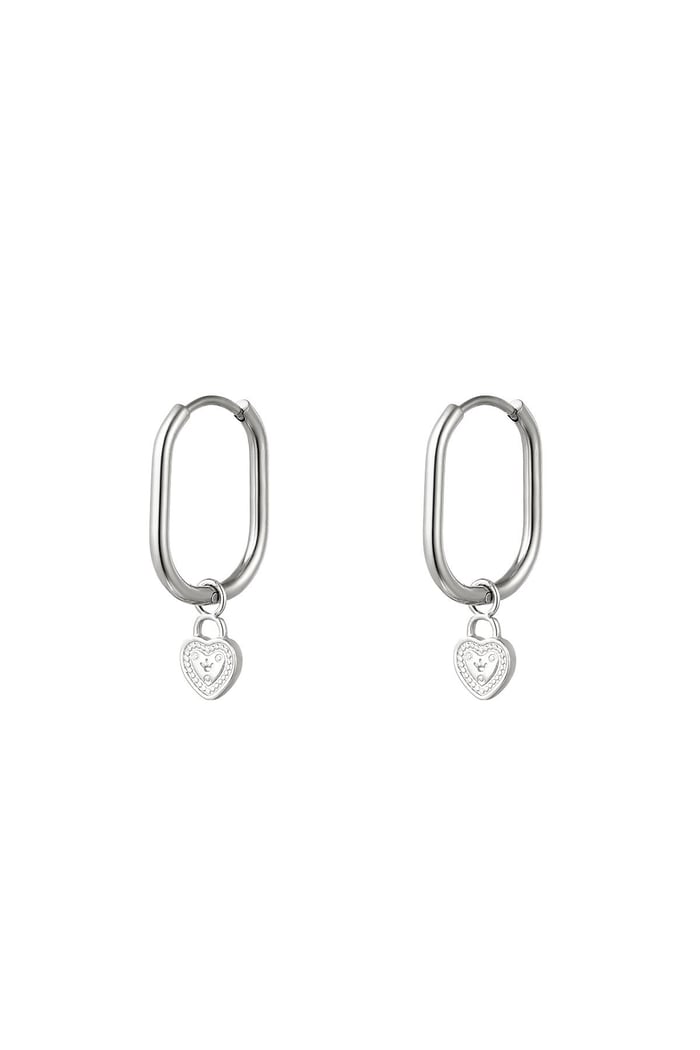 Oval earrings heart Silver Color Stainless Steel 