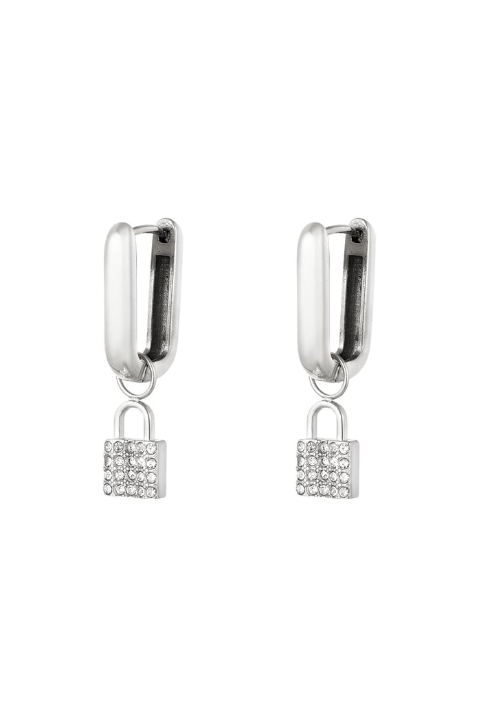 Stainless steel earrings secretive lock Silver color 