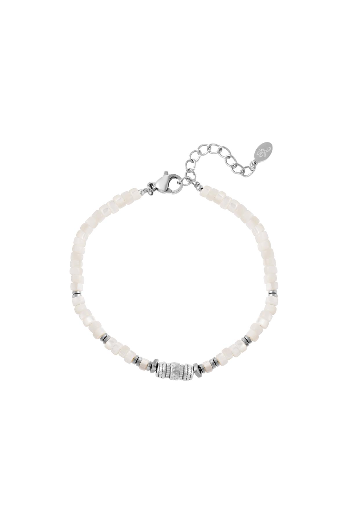 Bracelet with white beads Silver Color Stainless Steel