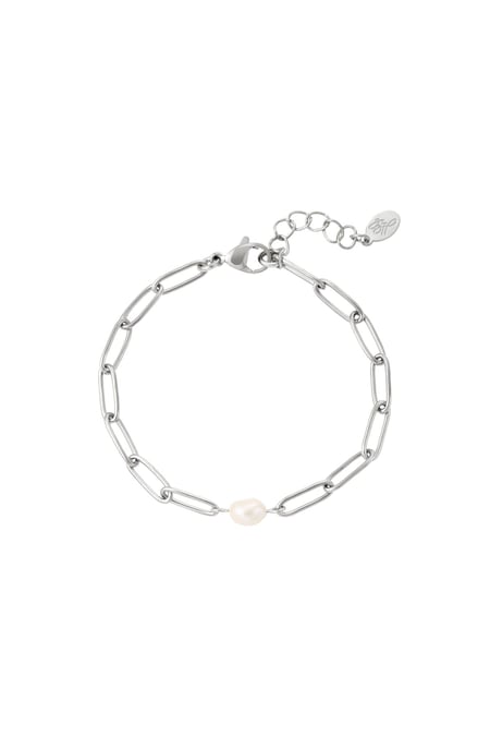 Bracciale catena ovale con perla Silver Color Stainless Steel 2