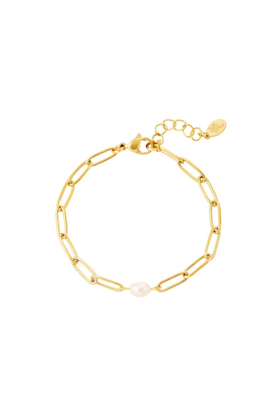 Bracelet oval chain with pearl Gold Color Stainless Steel