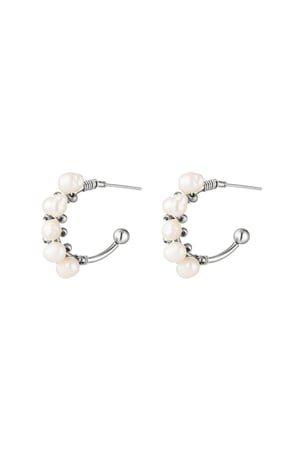 Stainless steel earrings halfround hoop pearl Silver color h5 