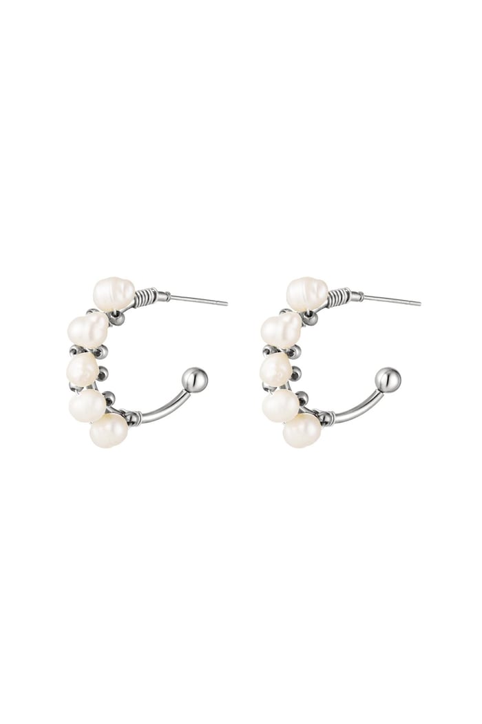 Stainless steel earrings halfround hoop pearl Silver color 