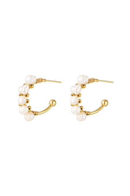 Stainless steel earrings halfround hoop pearl Gold color 2