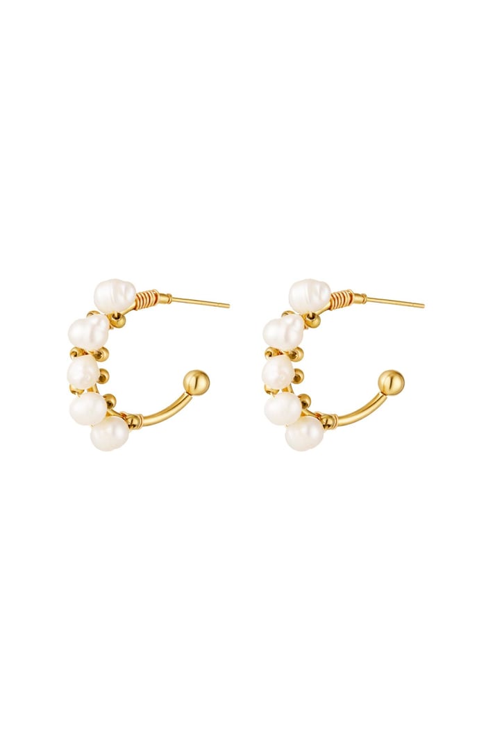 Stainless steel earrings halfround hoop pearl Gold color 